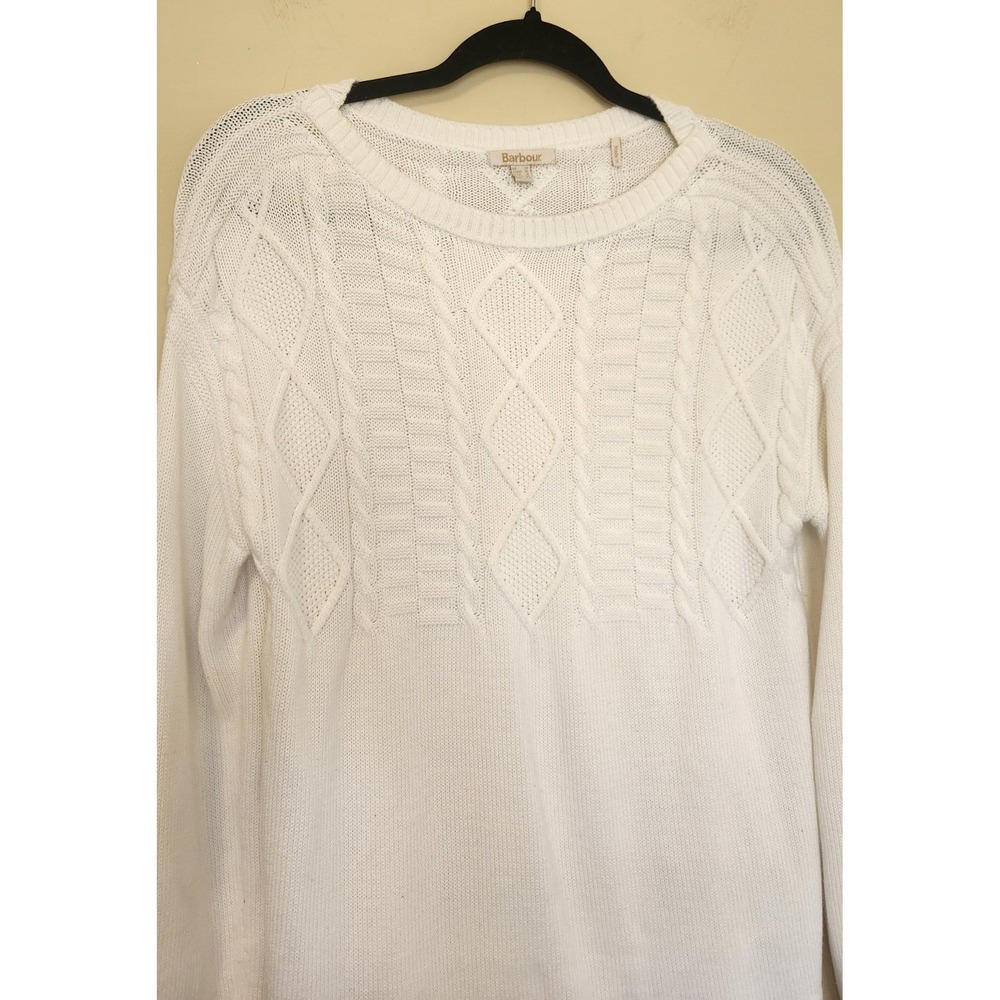 Barbour Weymouth Knit White Cotton Cableknit Diamond Sweater Womens US 8 (M) - Picture 3 of 9